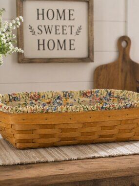Longaberger Woven Basket w/ Floral Fabric & Plastic Liner Farmhouse Decor